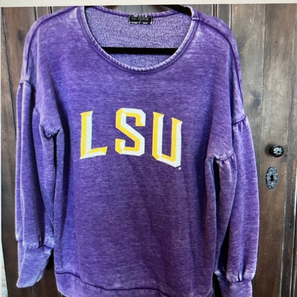 LSU Purple Crewneck Sweatshirt with Yellow Lettering